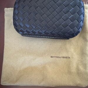 Bottega Veneta Black Intrecciato Pouch Satin with snakeskin trim